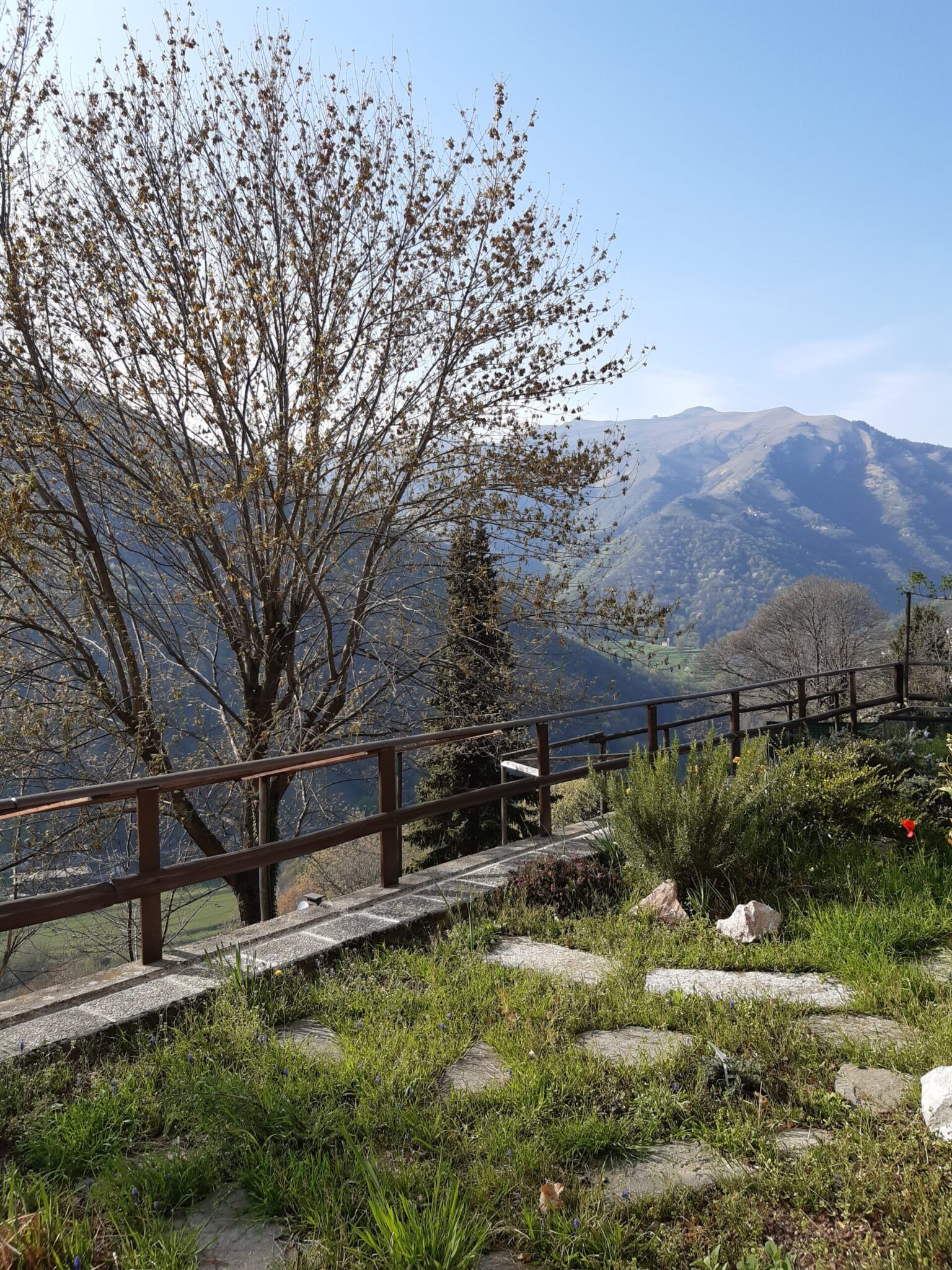 Garten der Ferienwohnung im Tessin Casa Natura in Cabbio mit Panoramablick auf die Berge der Valle di Muggio